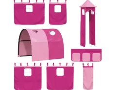 vidaXL Etagenbett mit Rutsche und Gardinen Rosa 80x200 cm2101526