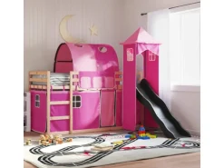 vidaXL Etagenbett mit Rutsche und Gardinen Rosa 80x200 cm2101526