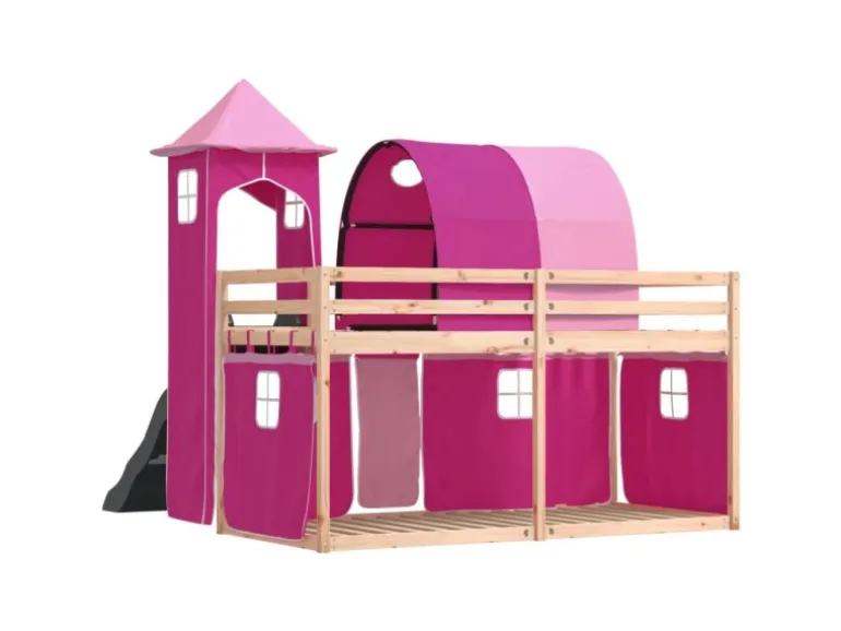 vidaXL Etagenbett mit Rutsche und Gardinen Rosa 80x200 cm2101526
