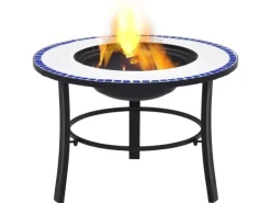 vidaXl Feuerstelle Mosaik Keramik Blau und Weiß 68 cm