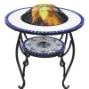 vidaXL Feuertisch Mosaik Keramik Blau und Weiß 68 cm