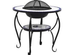 vidaXL Feuertisch Mosaik Keramik Blau und Weiß 68 cm