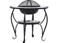 vidaXL Feuertisch Mosaik Keramik Blau und Weiß 68 cm