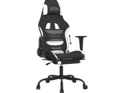vidaXL Gaming-Stuhl mit Fußstütze Schwarz und Weiß Stoff Modell 1