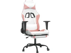 vidaXL Gaming-Stuhl mit Fußstütze Weiß und Rosa Kunstleder Modell 2