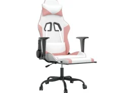 vidaXL Gaming-Stuhl mit Fußstütze Weiß und Rosa Kunstleder Modell 2