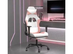 vidaXL Gaming-Stuhl mit Fußstütze Weiß und Rosa Kunstleder Modell 2