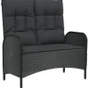 vidaXL Gartenbank mit Liegefunktion & Kissen 107cm Poly Rattan Schwarz