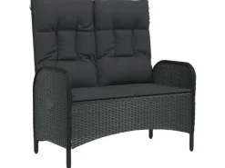 vidaXL Gartenbank mit Liegefunktion & Kissen 107cm Poly Rattan Schwarz