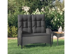 vidaXL Gartenbank mit Liegefunktion & Kissen 107cm Poly Rattan Schwarz