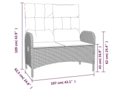 vidaXL Gartenbank mit Liegefunktion & Kissen 107cm Poly Rattan Schwarz
