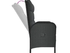 vidaXL Gartenbank mit Liegefunktion & Kissen 107cm Poly Rattan Schwarz