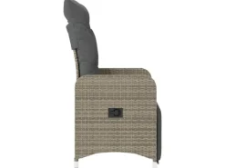 vidaXL Gartensessel Stahl Verstellbar mit Kissen Grau Poly Rattan