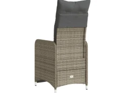 vidaXL Gartensessel Stahl Verstellbar mit Kissen Grau Poly Rattan
