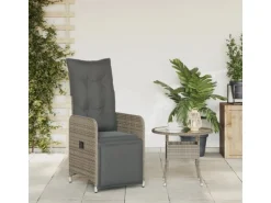 vidaXL Gartensessel Stahl Verstellbar mit Kissen Grau Poly Rattan