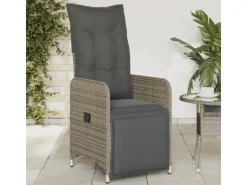 vidaXL Gartensessel Stahl Verstellbar mit Kissen Grau Poly Rattan