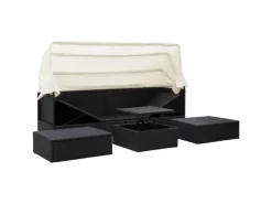 vidaXL Garten-Sonneninsel mit Dach Schwarz Poly Rattan