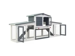 vidaXL Großer Kaninchenstall Grau und Weiß 204x45x85 cm Holz