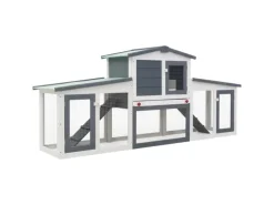 vidaXL Großer Kaninchenstall Grau und Weiß 204x45x85 cm Holz