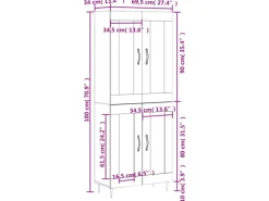 vidaXL Highboard Sonoma-Eiche 69,5x34x180 cm Holzwerkstoff 3198324