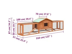 vidaXL Kaninchenstall 310x70x87 cm Kiefernholz & Tannenholz