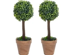 vidaXL Künstliche Buchsbäume 2 Stk mit Topf Kugelform Grün 56 cm