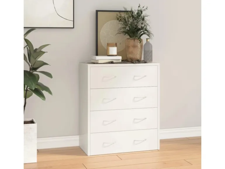 vidaXL Kommode mit 4 Schubladen 60x30,5x71 cm Hochglanz-Weiß 342579
