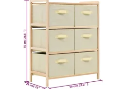 vidaXL Korb-Kommode mit 6 Stoffkörben Zedernholz Beige