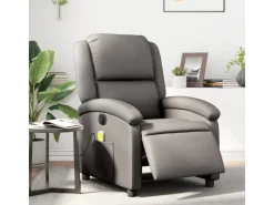 vidaXL Massagesessel Elektrisch Grau Echtleder