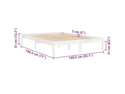 vidaXL Massivholzbett Weiß 135x190 cm 4FT6 Double1134989
