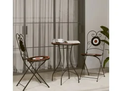 vidaXL Mosaik-Bistro-Set Terrakottarot und Weiß Eisen und Keramik 3216355