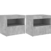 vidaXL Nachttische mit LED-Leuchten 2 Stk Betongrau 50x40x45 cm