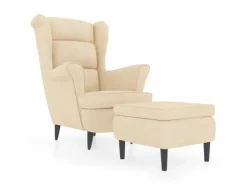 vidaXL Ohrensessel mit Hocker Creme Samt
