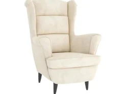 vidaXL Ohrensessel mit Hocker Creme Samt