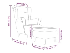 vidaXL Ohrensessel mit Hocker Creme Samt