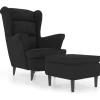 vidaXL Ohrensessel mit Hocker Schwarz Samt