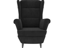 vidaXL Ohrensessel mit Hocker Schwarz Samt