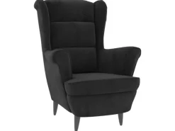 vidaXL Ohrensessel mit Hocker Schwarz Samt