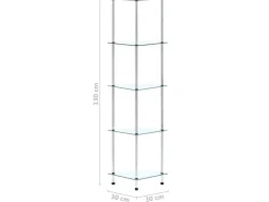 vidaXL Regal mit 5 Ablagen Transparent 30x30x130 cm Hartglas
