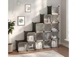 vidaXL Regalsystem mit 15 Würfeln und Türen Schwarz PP 340554