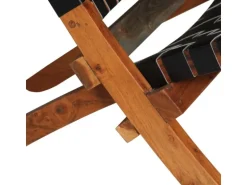 vidaXL Relaxstuhl Klappbar Geflochten Schwarz Echtleder