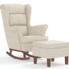 vidaXL Schaukelsessel und Hocker mit Holzbeinen Creme Samt
