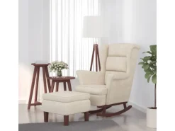 vidaXL Schaukelsessel und Hocker mit Holzbeinen Creme Samt