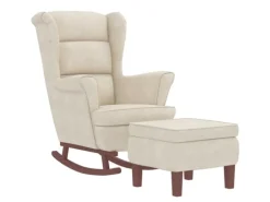 vidaXL Schaukelsessel und Hocker mit Holzbeinen Creme Samt