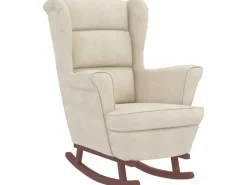 vidaXL Schaukelsessel und Hocker mit Holzbeinen Creme Samt
