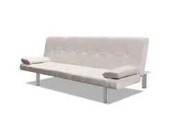 vidaXL Schlafsofa mit 2 Kissen Kunstleder Ausziehbar Cremeweiß
