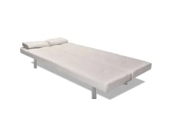 vidaXL Schlafsofa mit 2 Kissen Kunstleder Ausziehbar Cremeweiß