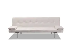 vidaXL Schlafsofa mit 2 Kissen Kunstleder Ausziehbar Cremeweiß