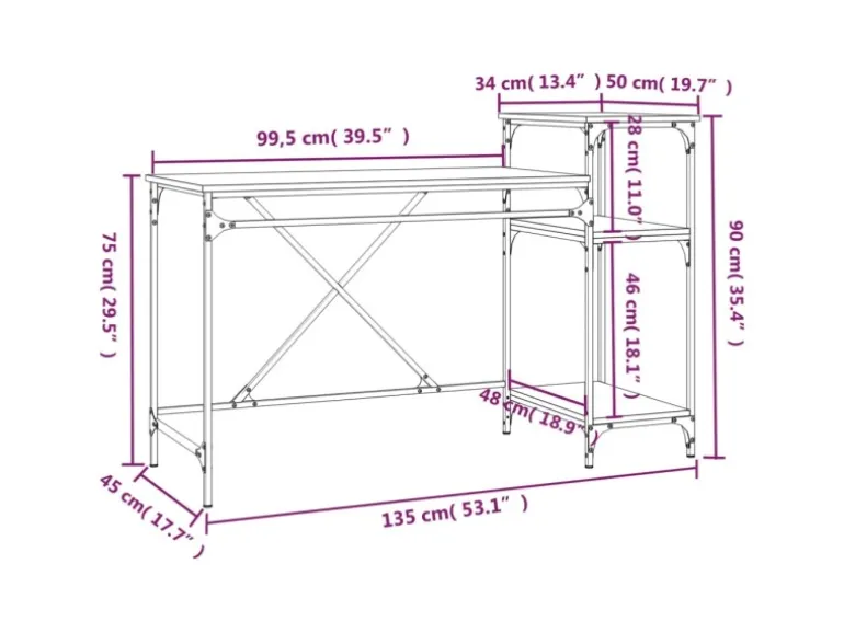 vidaXL Schreibtisch mit Regal Sonoma-Eiche 135x50x90 cm Holzwerkstoff 826710