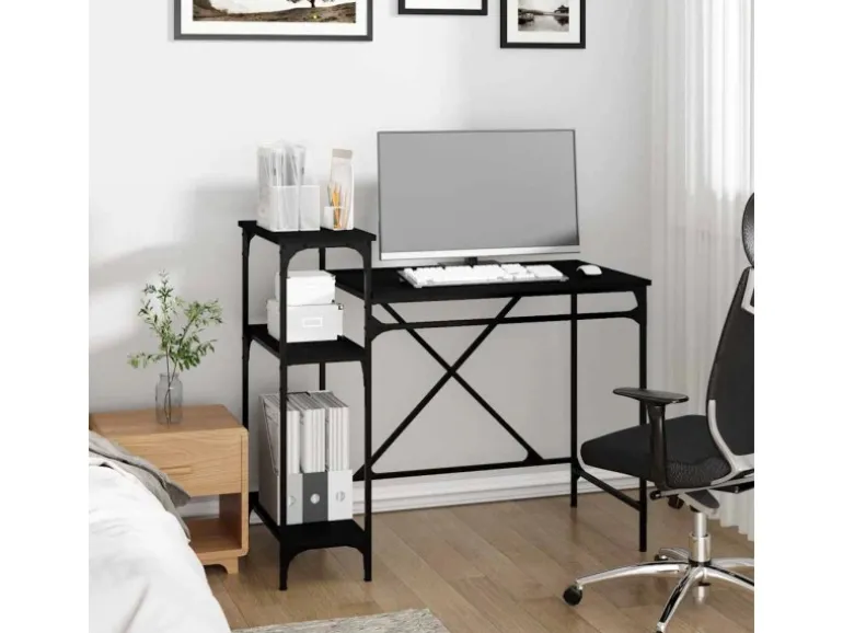 vidaXL Schreibtisch mit Regal Schwarz 105x50x90cm Holzwerkstoff Eisen 826714